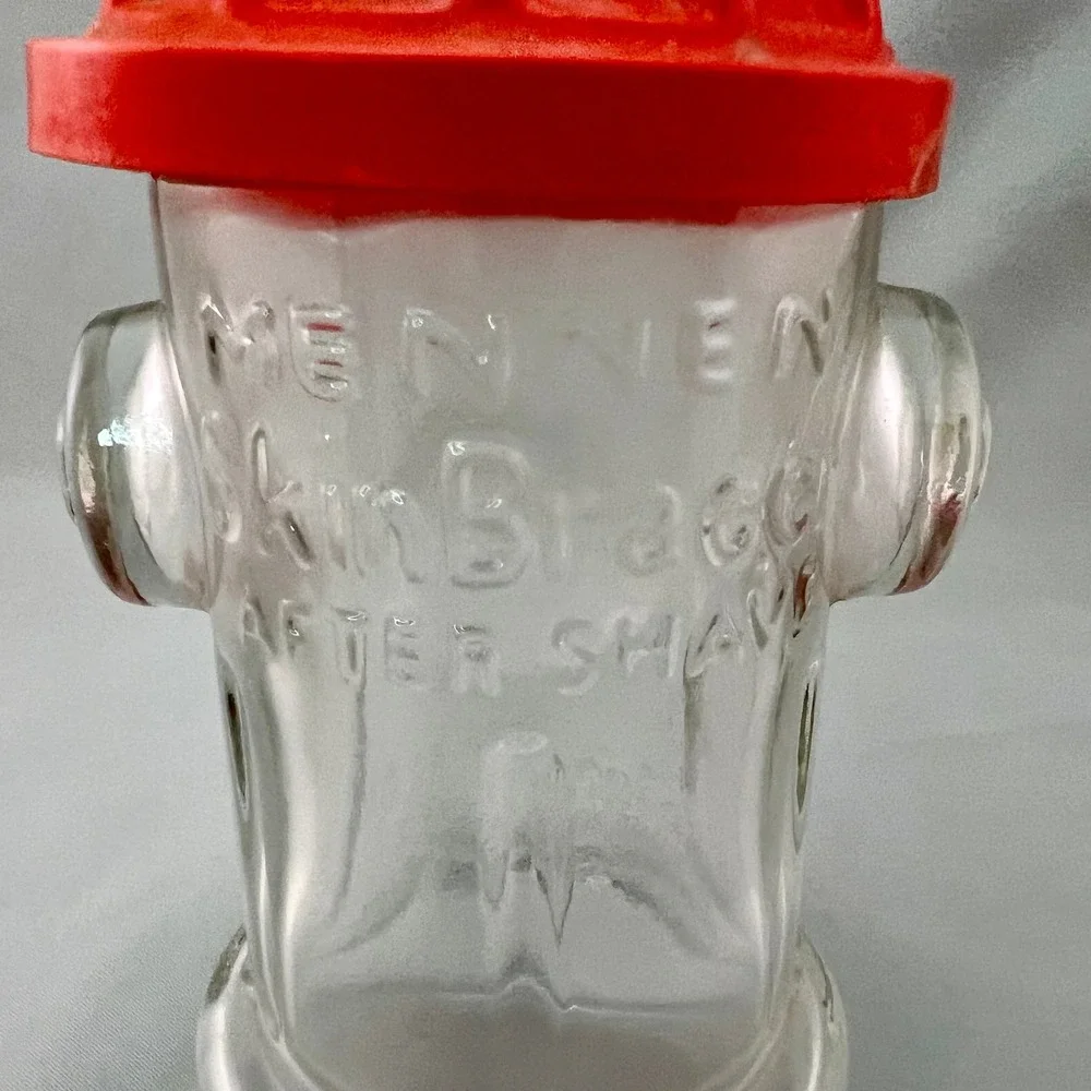 Mennen Skin Bracer After Shave Bottle Mens 7oz Clear Red Good Fire Hydrant Glass